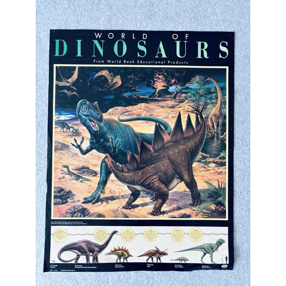Vintage‎ 1990 World of Dinosaurs Poster World Book Educational Products T- Rex